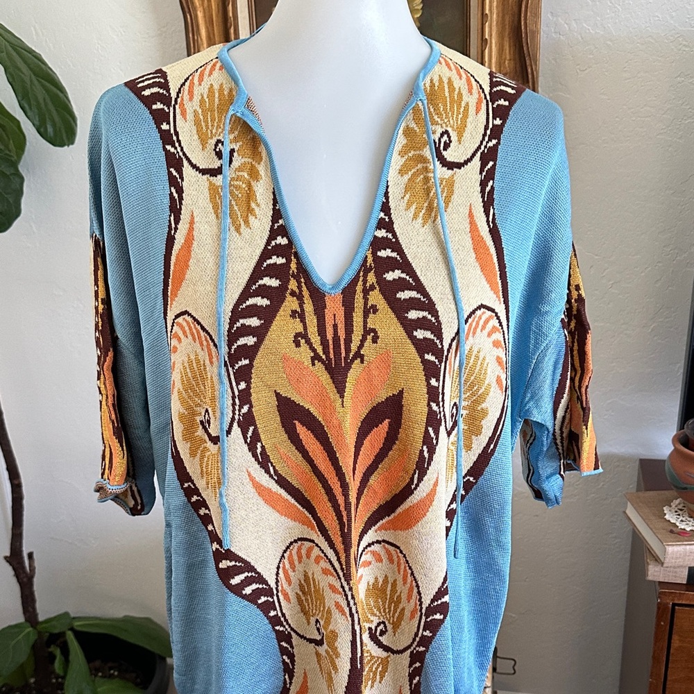 Zara Blue and Orange Patterned Tunic retro style